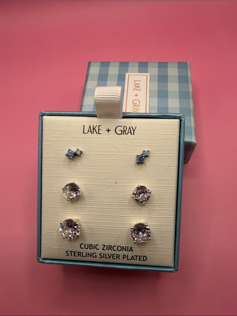 Lake gray Sterling Silver Plated Cubic Zirconia Earring Set in Blue and Clear